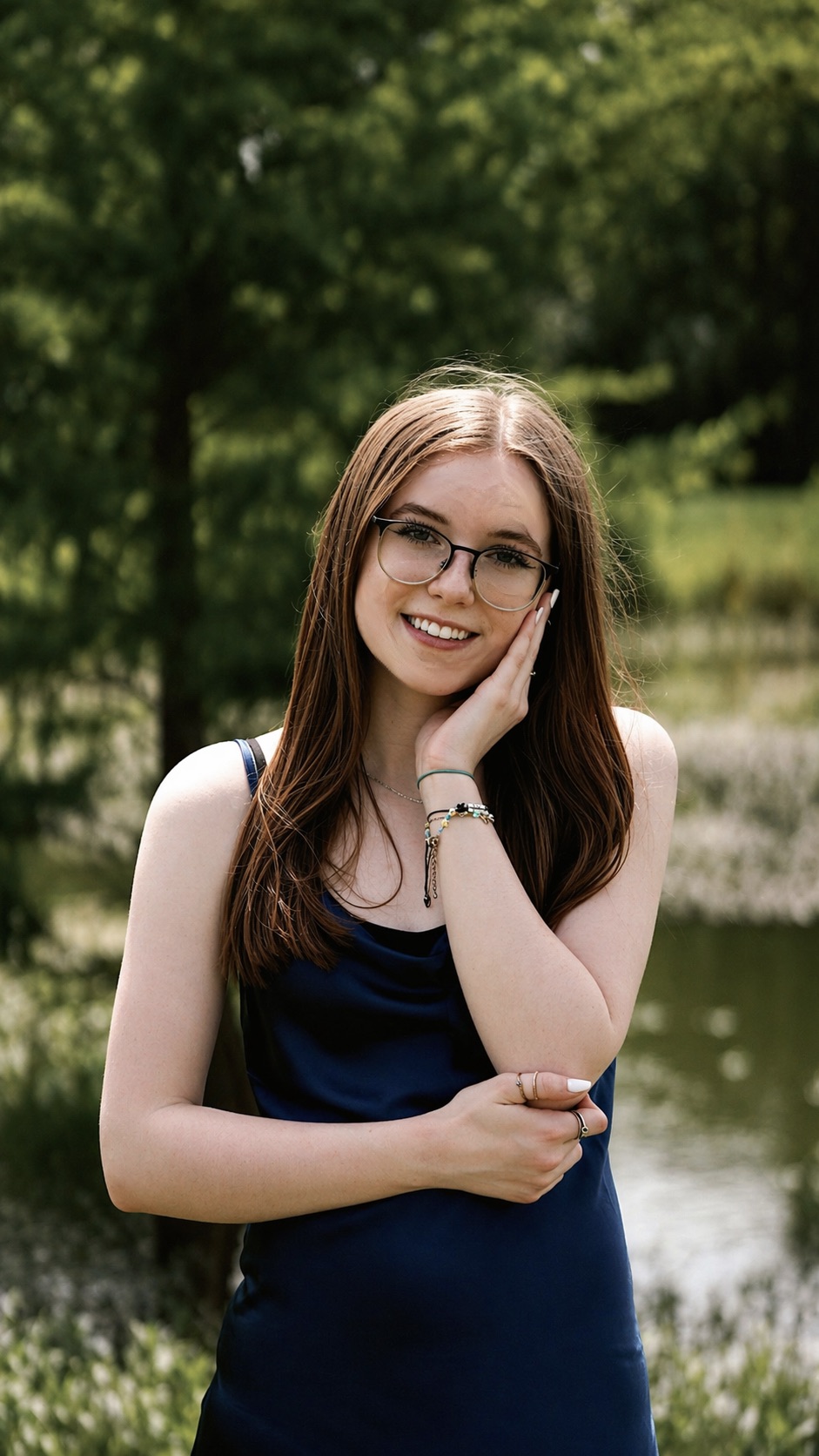 Outdoor senior portrait in a blue dress