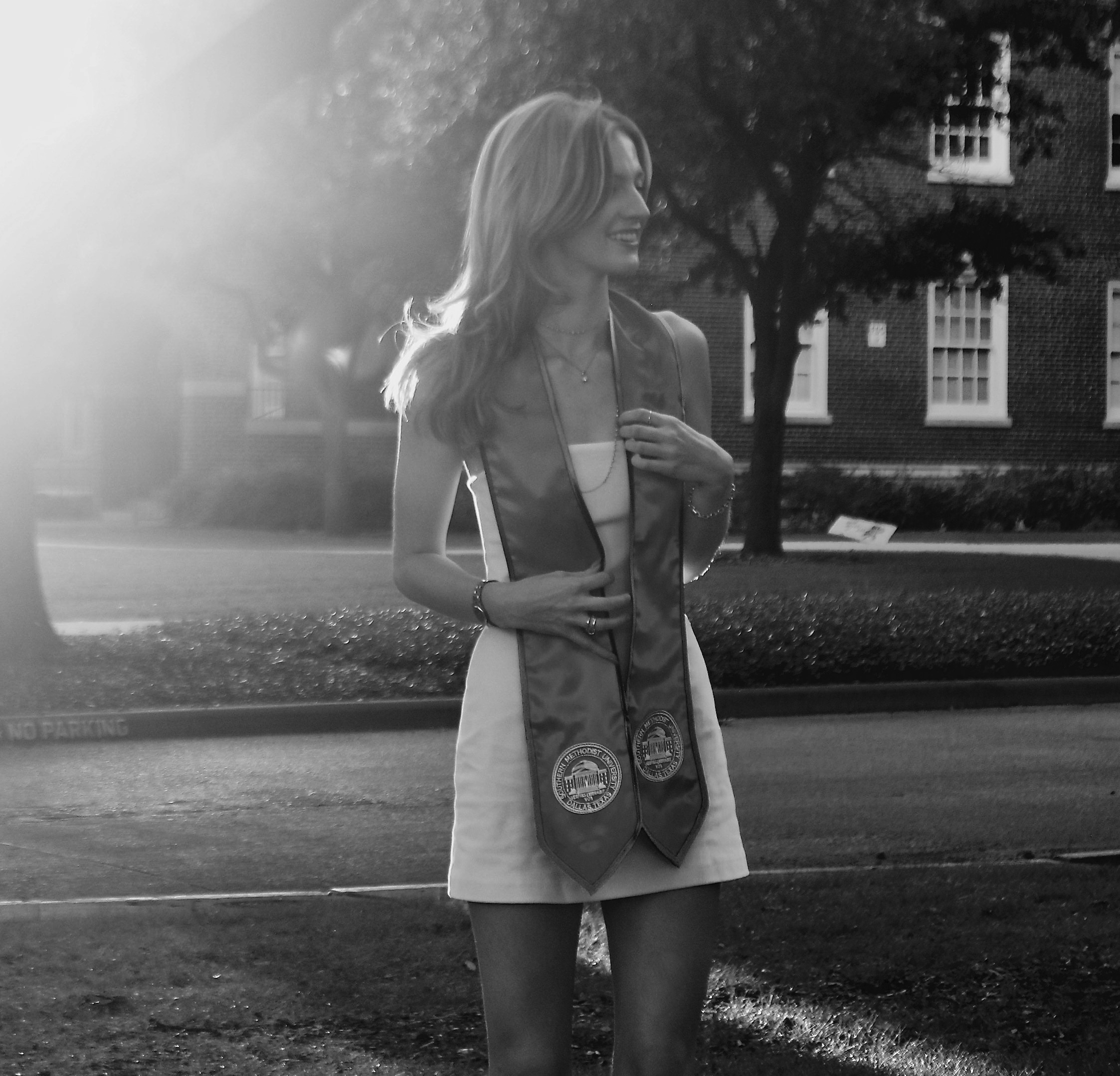 Graduation portrait with soft light in black and white